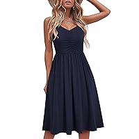 cybermonday Deals Summer Casual Dresses for Women Sleeveless Beach Dress Spaghetti Strap A Line Sundresses for Party Wedding Guest Robe Sexy Navy
