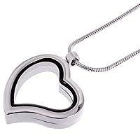 RUBYCA Living Memory Heart Locket Snake Chain Necklace Crystal Floating Charm DIY Silver Tone 5Pcs