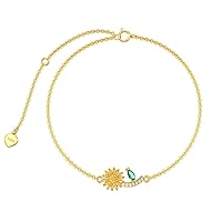 Solid 14k Sunflower/Heart Charm Bracelet for Women Girls Charm Bracelets Gifts for Her Graduation Birthday Valentine