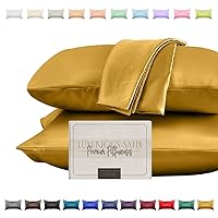 Silky and Luxurious 2-Piece Satin Pillowcase Set for Healthier Skin and Hair, Hidden Zipper Closure and Beautifully Packaged, Satin Pillowcase Set, King, Gold