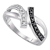 The Diamond Deal Sterling Silver Womens Round Black Color Enhanced Diamond Bypass Crossover Band Ring 1/20 Cttw
