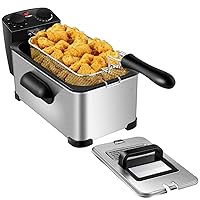 Deep Fryer with Basket, 3.2QT/12Cup Electric Oil Fryer for Home Use, Small Fat Fryer w/View Window/Timer Control/Temperature Knob, 1700w Stainless Commercial Countertop Fryers for Chicken