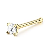 BodyBonita 14K Solid Gold Nose Rings - Twist/Bone Style Nose Stud 18G 20G Screw Shaped CZ Post Hypoallergenic Piercing Jewelry Rings for Women Men 3mm/2mm/1.5mm Cubic Zirconia 7mm Bar Length