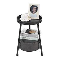 Small Round End Table, 2 Tier Round Side Table with Storage Basket,11.8”D*17.8”H Small Round Table,Sofa Side Table,Small Round Nightstand for Living Room Bedroom