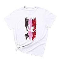 XJYIOEWT Ladies Tops and Blouses for Spring Orange Women Love Printed Round Neck Short Sleeved T Shirts for Valentine's