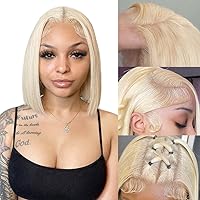 613 Bob Wig Human Hair 14 Inch 13x4 Blonde Straight HD Lace Front Wigs Human Hair Pre Plucked with Baby Hair Short Blonde Lace Closure Human Hair Wig 150 Density for Women