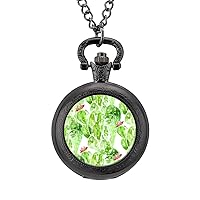 Watercolor Cactus Pocket Watch with Chain Vintage Pocket Watches Pendant Necklace Birthday Xmas