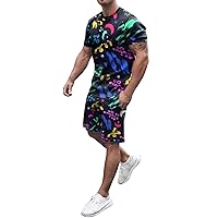 Men's 2 Piece Outfits Vacation Shirt and Shorts Sets Short Sleeve Graphic Printed Tees Summer Crew Neck Novelty T-shirt