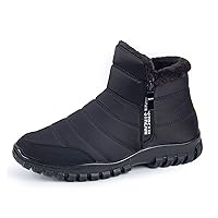 Men's Waterproof Warm Cotton Zipper Snow Ankle Boots,Winter Warm Slip On Thick Plush Booties,Waterproof Ankle Boots for Men (Color : Black, Size : 9)