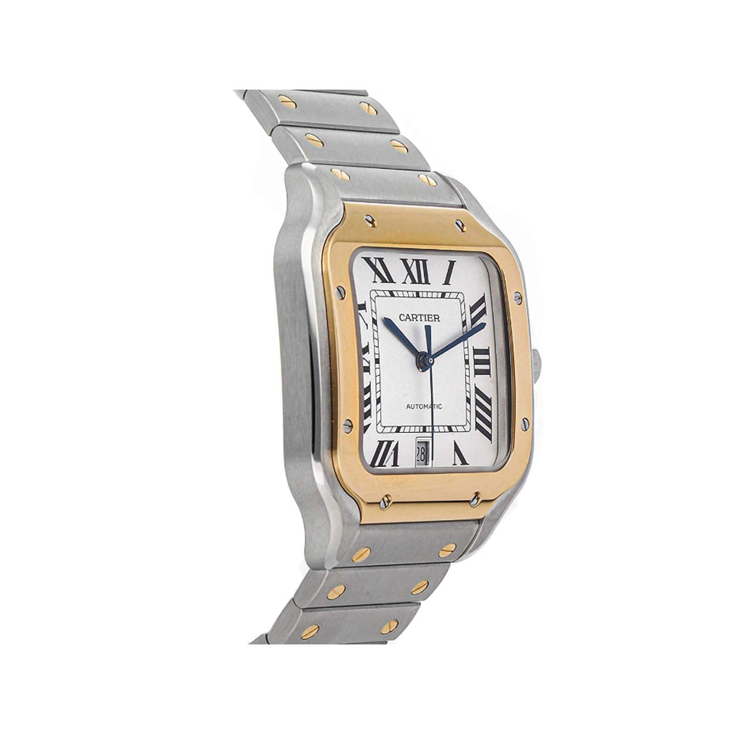 Cartier Santos Automatic Silvered Opaline Dial Steel and 18kt Yellow Gold Men's Watch W2SA0006