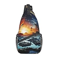 Planets Stars and Milky Way Galaxy Crossbody Sling Backpack Sling Bag for Women Hiking Daypack Chest Bag Shoulder Bag