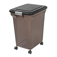 IRIS USA 58 Lbs / 67 Qt WeatherPro Airtight Pet Food Storage Container with Attachable Casters, For Dog Cat Bird and Other Pet Food Storage Bin, Keep Pests Out, Easy Mobility, BPA Free, Smoke
