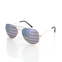 Aviator USA America American Flag Sunglasses - Great Accesory for 4th of July (Silver, Multi)