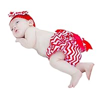Red White Chevron Striped Satin Bloomer Panty Baby Clothing Headband Set 6-24m