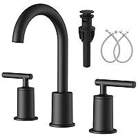 Bathroom Faucets Matte Black, 2 Handle Widespread Bathroom Sink Faucet, Bathroom Faucet for Sink 3 Hole, 8 Inch Bathroom Faucet Black with Pop Up Drain and Faucet Water Lines