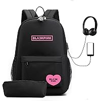 Kpop Backpack Lisa Rose JISOO Jennie Fashion Business Anti Theft Slim Durable USB Laptops Backpack Travel Business Backpack (Black)