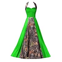 Floor Length Satin and Camo Country Bridal Dresses Wedding Banquet Reception Dress Halter