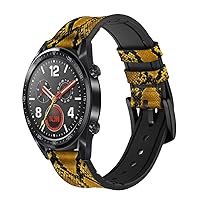 jjphonecase CA0675 Yellow Snake Skin Graphic Print Leather & Silicone Smart Watch Band Strap for Wristwatch Smartwatch Smart Watch Size 18mm 20mm 22mm 24mm
