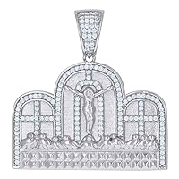 925 Sterling Silver Mens CZ Cubic Zirconia Simulated Diamond Crucifix Last Supper Religious Charm Pendant Necklace Jewelry for Men