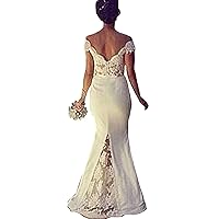 Ivory Off The Shoulder Lace Embellished Mermaid Long Bridesmaid Dress