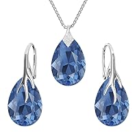 925-sterling silver jewelry set with crystals from Swarovski® - Claw pear - Many colors - Earrings Necklace with pendant - Jewelry for women with a gift box