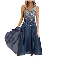 Sleeveless Dresses for Women 2024 V Neck Dress Casual Gradient Print Maxi Dress Evening Party Dresses