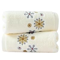 White Hand Towel Set of 2 Premium 100% Cotton Thick Ultra Soft Highly Absorbent Snow Embroidered Luxury Hand Towels for Bathroom Decorative 13 X 29 Inch