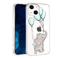 Qiusuo Cute Cartoon Elephant and Balloon Case Designed for iPhone 14 Pro, Crystal Clear Lovely Girly Phone Case Shockproof Protective Cases for Girls Women, 6.1 Inch