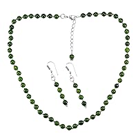 Silvesto India Handmade Jewelry Manufacturer 925 Sterling Silver, Olive Green Jade, Lobster-claw Necklace, Dangle Earring Jaipur Rajasthan India