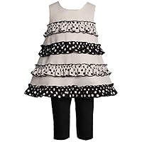 Bonnie Jean Little Girls 2T-6X Black White Dotted Ruffles Dress/Legging Set