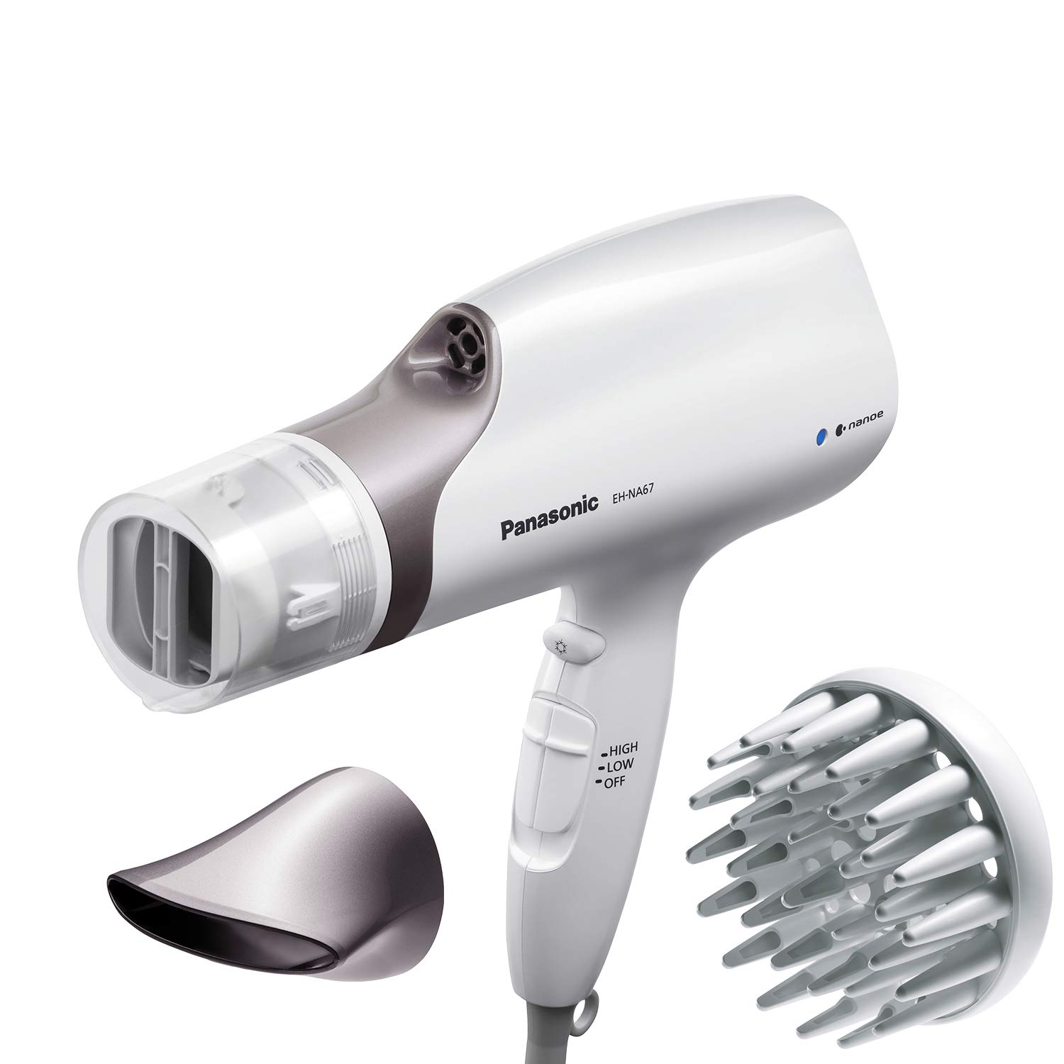 Panasonic Nanoe Salon Hair Dryer with Oscillating QuickDry Nozzle, Diffuser and Concentrator Attachments, 3 Speed Heat Settings for Easy Styling an...