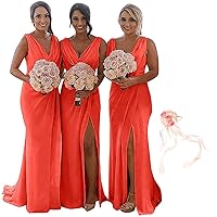 MllesReve Women's Draped V-Neck Chiffon Bridesmaid Dress with Split