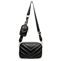 Herald Chevron Quilted Small Crossbody Bag with Coin Purse Pouch Women Square Snapshot Camera Side Shoulder 2 Size Handbag