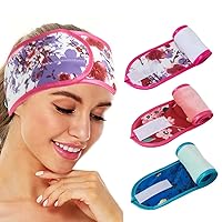 Facial Spa Headband Make Up Wrap Head Terry Cloth Headbands Adjustable Hair Towel for Washing Face (Pack of 3) (C Floral (Pink+Red+Blue))