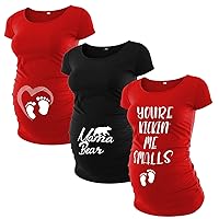 Decrum Pack of 3 Pregnancy Tshirts for Women Funny - Black Pregnancy Shirts Expecting Gifts for Mom [4BUN00014] | Set1, L