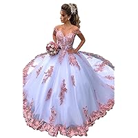 Rose Pink Applique Lace Off The Shoulder Wedding Dresses for Bride White Tulle Backless Princess A line 2024