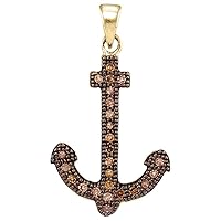 The Diamond Deal 10kt Yellow Gold Round Cognac-brown Color Enhanced Diamond Anchor Nautical Pendant 1/5 Cttw