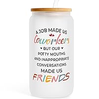 Coworkers Work Bestie Gifts for Women Female - Colleague Friendship Thank You Farewell Leaving Goodbye Gift - Funny Unique Can Glass Coffee Wine Cup Water Bottle Present with Glass Straw & Lid - 16oz