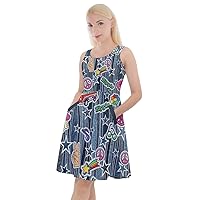 CowCow Womens Skater Dress with Pockets Pizza Emoji Lips Pop Art Swing Knee Length Dress, XS-5XL