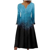 Women's Long Sleeve Dresses Fall Fashion Winter V-Neck Casual Printed Pullover Dresses, S-3XL