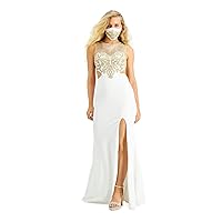 Womens Yellow Embellished Cut Out Slitted Sleeveless Illusion Neckline Full-Length Prom Dress Juniors 7