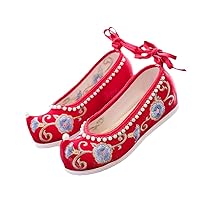 Inner Platforms Women Cotton Fabric Pearls Embroidered Hanfu Costume Shoes Vintage Casual Ankle Strap Sneakers