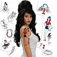 Costume Agent Rehab Character Wig and Tattoos Halloween Set One Size