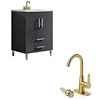 phiestina Black 24 Inch Bathroom Vanity with Sink and 4 Inch Single Hole Bathroom Faucet，BV02-BLACK-JH+WE10-BG