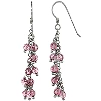 Sterling Silver Pink Sapphire Swarovski Crystals Cluster Drop Earrings, 2 3/16 in. (56mm) tall