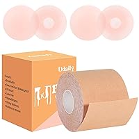 Boob Tape, 2.95 Inches Extra Wide Bob Tape for Large Breasts, Kinesiology Tape Breathable Athletic Tape with 4 Pcs Reusable Breast Petals for A-E Cup Black