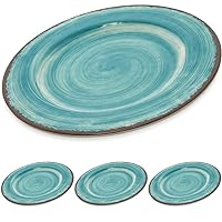 Carlisle FoodService Products Mingle Resuable Plastic Plate Dinner Plate with Pottery Style for Home and Restaurant, Melamine, 11 Inches, Aqua, (Pack of 48)