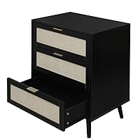 Rattan Dresser, 3 Drawer Nightstand for Bedroom Storage Organizer Cabinet for Dining Room, Bedroom,Study Room Black One Size