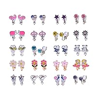Earrings,20 Pair Clip on Earrings for Girls Cute Animal Earring Pack for Little Girls Colorful Flower Stud Earrings for Teen Girl