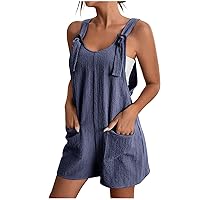 Cute Jumpsuits For Women Shorts Casual Sleeveless Summer Rompers Loose Wide Leg Overall With Pockets